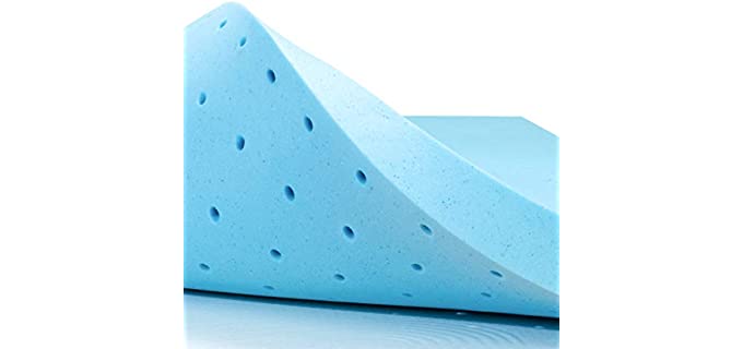 subrtex 3 Inch Memory Foam Mattress Topper Ventilated Gel Infused Bed Foam Topper , CertiPUR-US Certified, Queen, Blue