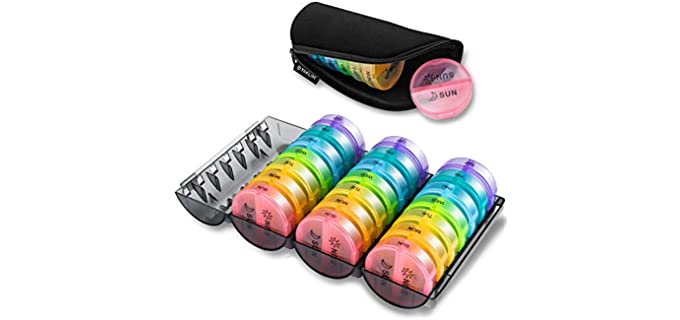 ［Upgrade］ Monthly Pill Organizer 2 Times A Day,One Month Pill Box AM PM,Daily Pill Cases Large 4 Week,Medication Organizer 28 Days Dispenser for Pills,Fish Oils, Vitamin,Supplement(Rainbow)…