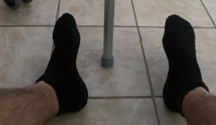 Wearing Fuzzy Slipper Gripper Socks from Pembrook