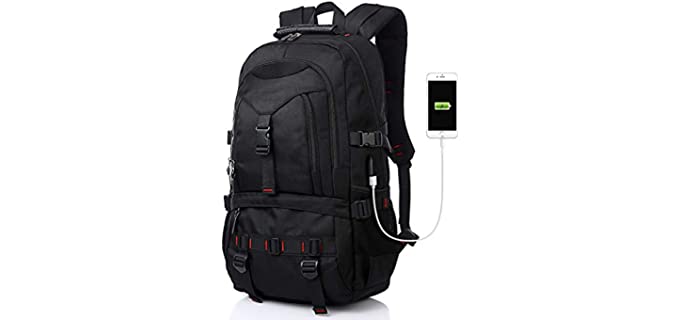 Tocode Laptop Backpack with USB Charging Port & Headphone Port, 17-Inch Fashional Computer School Backpack Water Resistant Business Bag Black Anti-theft Travel Backpacks for Men Women