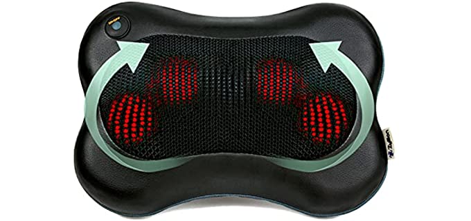 Zyllion Shiatsu Back and Neck Massager - 3D Kneading Deep Tissue Massage Pillow with Heat for Muscle Pain Relief, Chairs and Cars - Black (ZMA-13-BK)