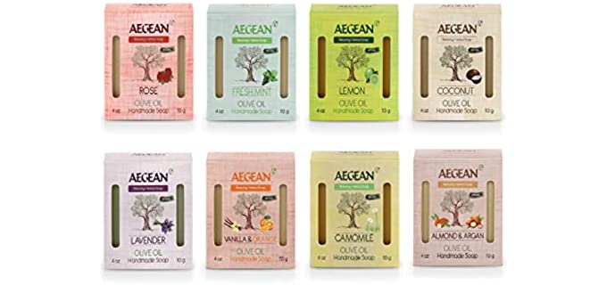 Aegean 100% Natural Bar Soap w/Organic Ingredients, Vegan Soap , Moisturizing, Handmade, Scented w/Premium Essential Oils, Body Soap Bars for Women & Men