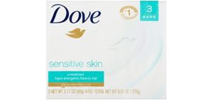 Dove Sensitive Skin Beauty Bar, Unscented, 3 Count, Pack of 1