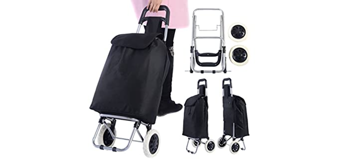 Giantex Shopping Cart Trolley Grocery Carts Heavy Duty with Wheels Foldable Removable Push Bag Condo Apartment Picnic Beach Travel Pull Utility Folding Trolley Carts for Groceries, Black