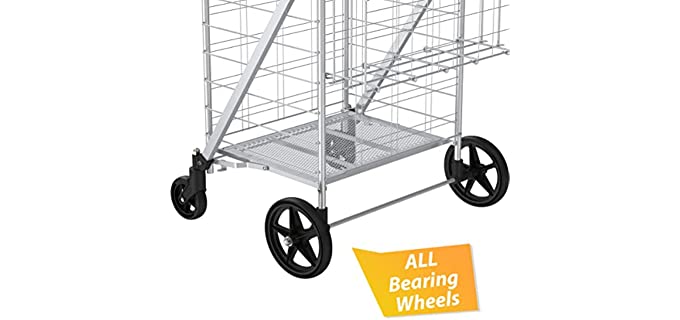 Supenice Jumbo Shopping Cart with Double Basket Grocery Cart Deluxe Folding Shopping Cart 360°Rolling Swivel Bearing Wheels Super Loading Utility Cart for Laundry, Grocery, Luggage
