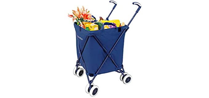 VersaCart Transit -The Original Patented Folding Shopping and Utility Cart, Water-Resistant Heavy-Duty Canvas with Cover, Double Front Swivel Wheels, Compact Folding, Transport Up to 120 Pounds, Blue