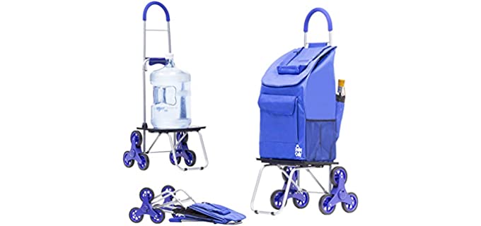 dbest products Stair Climber Bigger Trolley Dolly, Blue Shopping Grocery Foldable Cart Condo Apartment