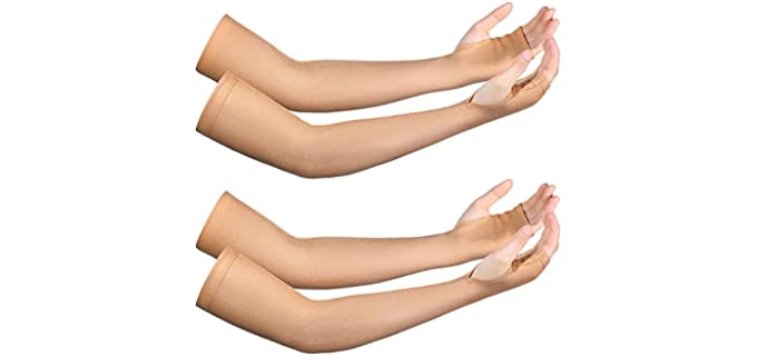 Coume 2 Pairs Arm Skin Protection Sleeves Arm Protectors for Thin Skin and Bruising Compression Sleeves Washable Arm Sleeves(Elegant Style,Large), Nude