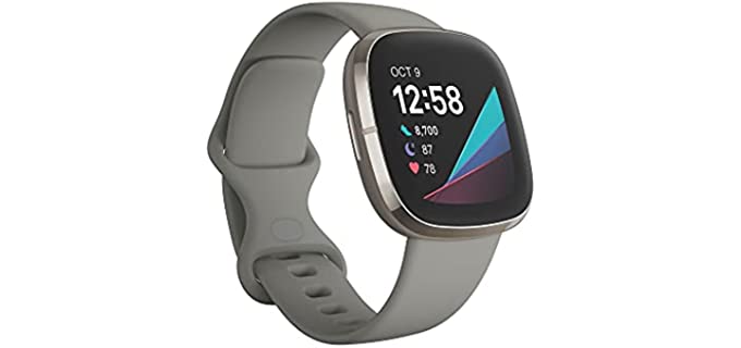Fitbit Sense Advanced Smartwatch with Tools for Heart Health, Stress Management & Skin Temperature Trends, Sage Grey/Silver, One Size (S & L Bands Included)