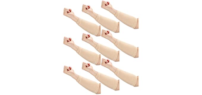 Janmercy 9 Pairs Elderly Arm Protectors for Thin Skin Arm Sleeve Bruise Protective from Abrasions Compression Protection for Women (Beige)