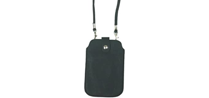 Leather Neck Pouch for Phone (Style 2) - Black