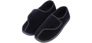 LongBay Men's Memory Foam Diabetic Slippers Comfy Warm Plush Fleece Arthritis Edema Swollen House Shoes (11, Black)