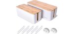 2 Pack Large Cable Management Box – Wooden Style Cord Organizer Box and Cover for TV Wires, Computer, Router, USB Hub and Under Desk Power Strip – Safe ABS Material and Baby-Pets Proof Lock (White)