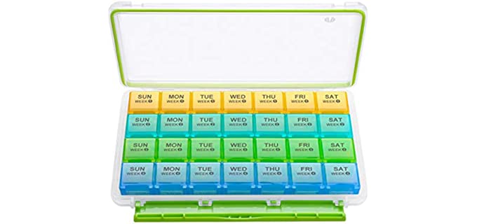 BUG HULL Pill Organizer Monthly, Moisture-Proof 4 Weeks Pill Box, Large Pill Case 28 Day, Medicine Organizer One Month, 30 Day Pill Container for Vitamin, Supplements