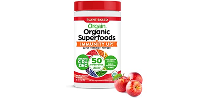 Immune Support, Orgain Organic Superfoods + Immunity Up! Powder, Vegan, Includes Zinc, Apple Cider Vinegar, Vitamin C, D, 1b Probiotics, and Ashwagandha, NonGMO, Plant Based, 9.9 oz, Honeycrisp Apple