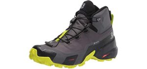 Salomon Cross MID Gore-TEX Hiking Boots for Men, Magnet/Black/Lime Punch, 12