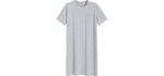Latuza Men's Cotton Nightshirt Short Sleeves Sleep Shirt Nightgown M Light Gray