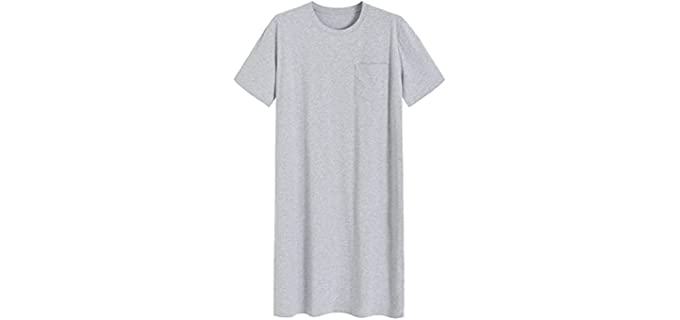 Latuza Men's Cotton Nightshirt Short Sleeves Sleep Shirt Nightgown M Light Gray