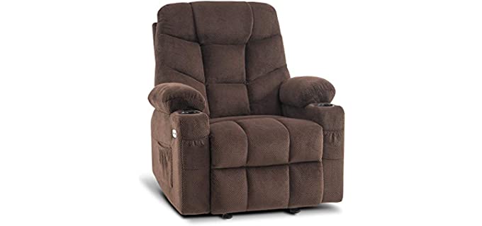 MCombo Manual Glider Rocker Recliner Chair with Cup Holders for Nursery, USB Ports, 2 Side & Front Pockets, Plush Fabric 8002 (Brown Fabric)