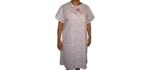 Womens Adaptive Hospital Style Shoulder-Wrap Cotton Nightgown-Assorted Prints (M)