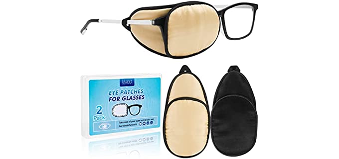 eZAKKA Eye Patches for Adults Left Right Eye, Eye Patch for Glasses, Medical Soft Eye Patch for Lazy Eye Amblyopia Strabismus and After Surgery (Champagne + Black)