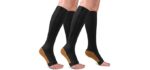 2 Pairs Copper Zipper Compression Socks 15-20mmgh-Calf Knee High Open Toe Support Stocking Compression Stocking