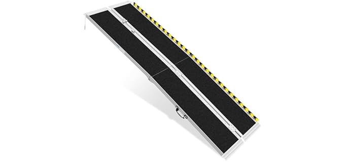 8FT Portable Wheelchair Ramp, Non-Slip Aluminum Folding Handicap Ramp, 600 LBS Capacity Door Threshold Ramps for Home Steps, Scooter Ramp for Car, Doorways, Curbs, Stairs, Cart, Wheel Chair Steps