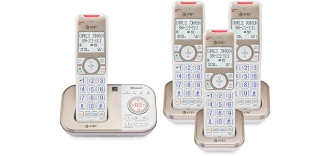 AT&T Cordless Phones for Home with Answering Machine, 4 Handsets DECT 6.0 Bluetooth Expandable, Smart Call Blocking, Caller ID, Intercom and Bluetooth, Connect to Cell, BL3112-4