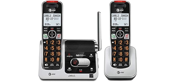 AT&T BL102-2 DECT 6.0 2-Handset Cordless Phone for Home with Answering Machine, Call Blocking, Caller ID Announcer, Audio Assist, Intercom, and Unsurpassed Range, Silver/Black