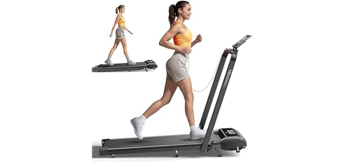 Acezoe Walking Pad Treadmill with Incline and Handle Bar, 2 in 1 Folding Treadmills for Home Small Office, 300lbs Portable Compact Under Desk Treadmill with Remote Control, LED Display and Apps