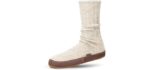 Acorn Unisex Slipper Socks, Flexible Cloud Cushion Footbed with a Suede Sole, Mid-Calf Length, Light Grey Ragg Wool, 8-9 US Women