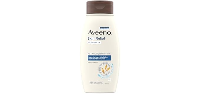 Aveeno Skin Relief Body Wash, Fragrance-Free with Triple Oat Formula, Gentle Daily Cleanser for Sensitive Skin Leaves Itchy, Dry Skin Feeling Soothed & Moisturized, Soap-Free, 18 fl. oz