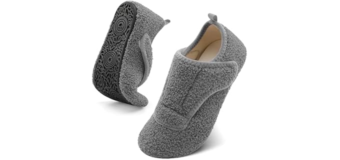 BARERUN Unisex Diabetic Slippers - Women's Edema Socks, Extra Wide Width, Grey 9.5-10 Women, 8-8.5 Men