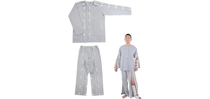 Bedridden Patient Clothing, Post Surgery Pajamas, Tearaway Pajamas with Magic Sticks, Disabled Adaptive Clothing Blue