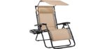 Best Choice Products Folding Zero Gravity Outdoor Recliner Patio Lounge Chair w/Adjustable Canopy Shade, Headrest, Side Accessory Tray, Textilene Mesh - Beige