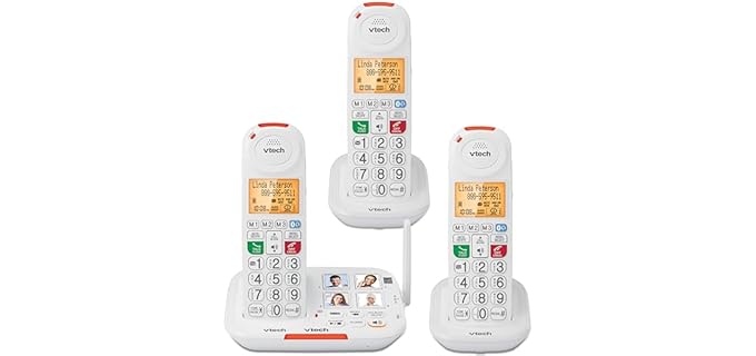 Bundle of VTech SN5127 + (2) VTech SN5107 Amplified Cordless Senior Phone with Answering Machine, Call Blocking, 90dB Ringer, Audio Assist, Big Buttons