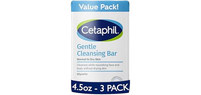 CETAPHIL Gentle Cleansing Bar, 4.5 oz Bar (Pack of 3), Nourishing Cleansing Bar For Dry, Sensitive Skin, Non-Comedogenic, Non-Irritating For Sensitive Skin