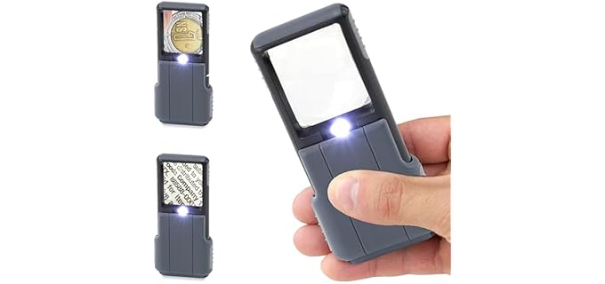 Carson MiniBrite LED Lighted Slide-Out Aspheric Magnifier with Protective Sleeve (PO-55), 5X, Gray