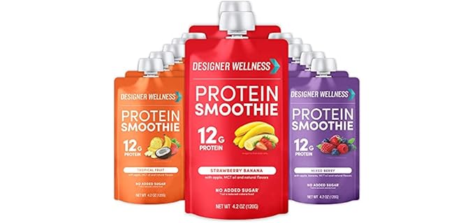 Designer Wellness Protein Smoothie, Real Fruit, 12g Protein, Low Carb, Zero Added Sugar, Gluten-Free, Non-GMO, No Artificial Colors or Flavors, Variety Pack, 12 Count