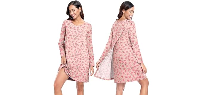 Deyeek Women's Adaptive Open Back Night Gown For Ladies Dressing Hospital Gowns for Women With Shoulder Snaps