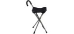 Folding Cane Chair - Walking Stick with Stool - in Black