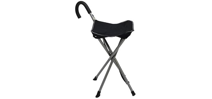 Folding Cane Chair - Walking Stick with Stool - in Black