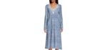 Home Care Line Open Back Nightgown for Ladies Long Sleeve-Assisted Dressing-Floral Print Lace Trim-Hospice Nightgown-Blue-L/XL