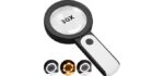JMH Magnifying Glass with Light, 30X Handheld Large 18LED Cold and Warm Light with 3 Modes, Illuminated Magnifier for Seniors Reading, Inspection, Coins, Jewelry, Exploring
