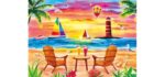 Large Piece 300 Piece Puzzle for Adults Seniors and Kids - Seaside Relaxation - Sunset Lighthouse Beach Chair