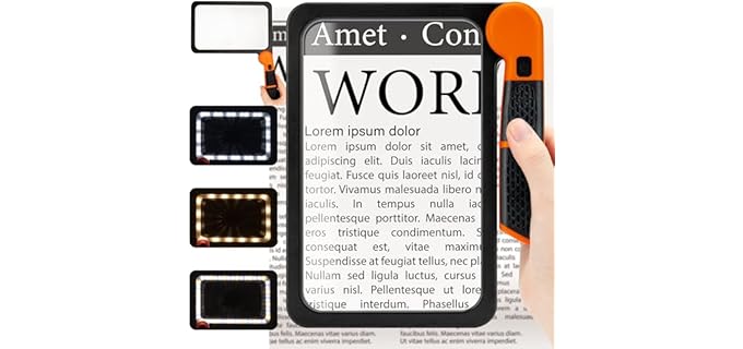 Large Magnifying Glass with Light, Full Page 5X Magnifier 48LED Cold & Warm Light with 3 Modes, Folding Handheld Illuminated Lighted Magnifier for Seniors Low Vision Reading Inspection