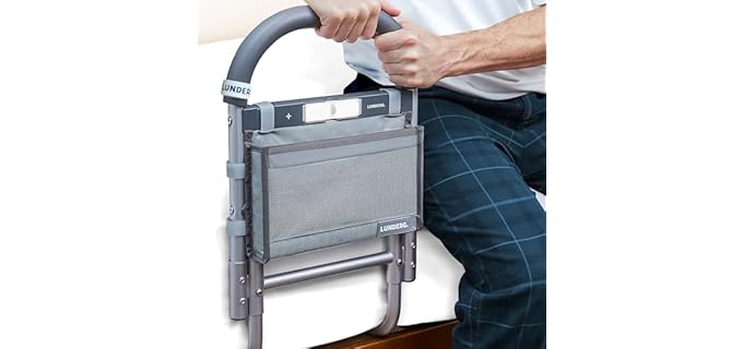 Lunderg Bed Rails for Elderly Adults Safety - with Motion Light, Storage Pocket & Non-Slip Handle Bar - Bed Railings for Seniors & Surgery Patients - The Bedside Assist Makes Getting in & Out Easier