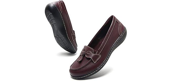 Maichal Penny Loafers for Women Leather Dress Shoes Classic Slip On Orthopedic Dressy Shoes Ladies Tassel Comfortable Driving Flat Shoes Wine US 7 Wide