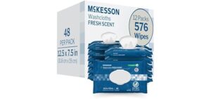 McKesson Washcloth Wipes for Adults, Scented (12 Pack, 576 Washcloths) Disposable Wash Cloths for Body - No-Rinse Formula with Snap Lid - Good for Incontinence and Elderly - 48 Wipes Per Pack