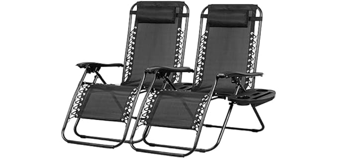 Nazhura Set of 2 Relaxing Recliners Patio Chairs Adjustable Steel Mesh Zero Gravity Lounge Chair Beach Chairs with Pillow and Cup Holder Black